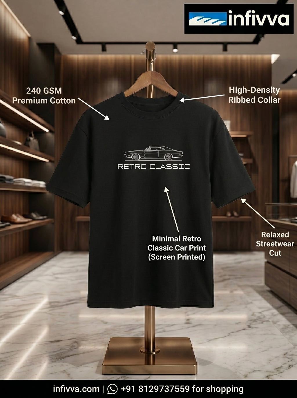 infivva Retro Classic Structured Relaxed Fit Heavyweight T-Shirt | 240 GSM Premium Cotton
