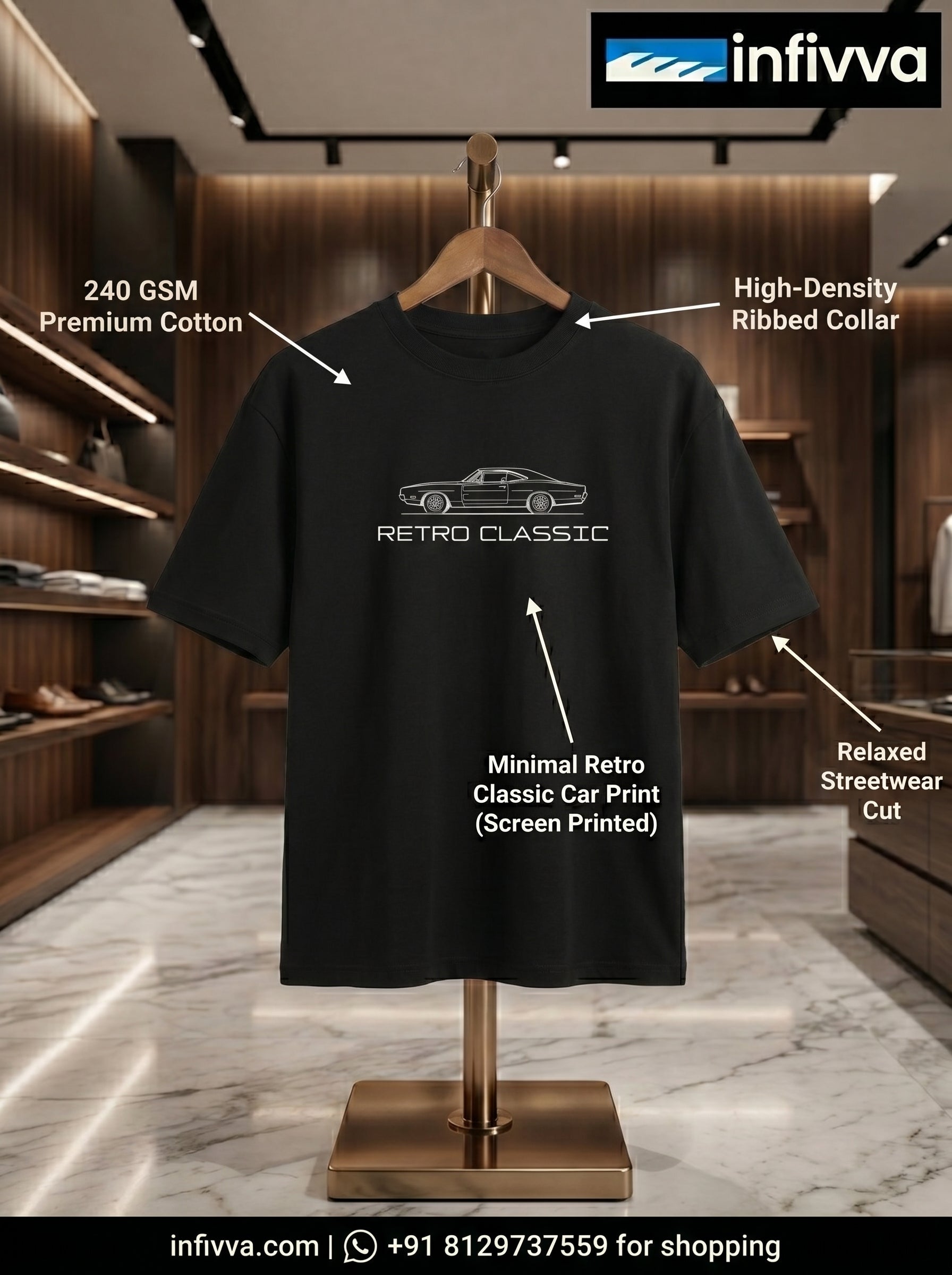 infivva Retro Classic Structured Relaxed Fit Heavyweight T-Shirt | 240 GSM Premium Cotton