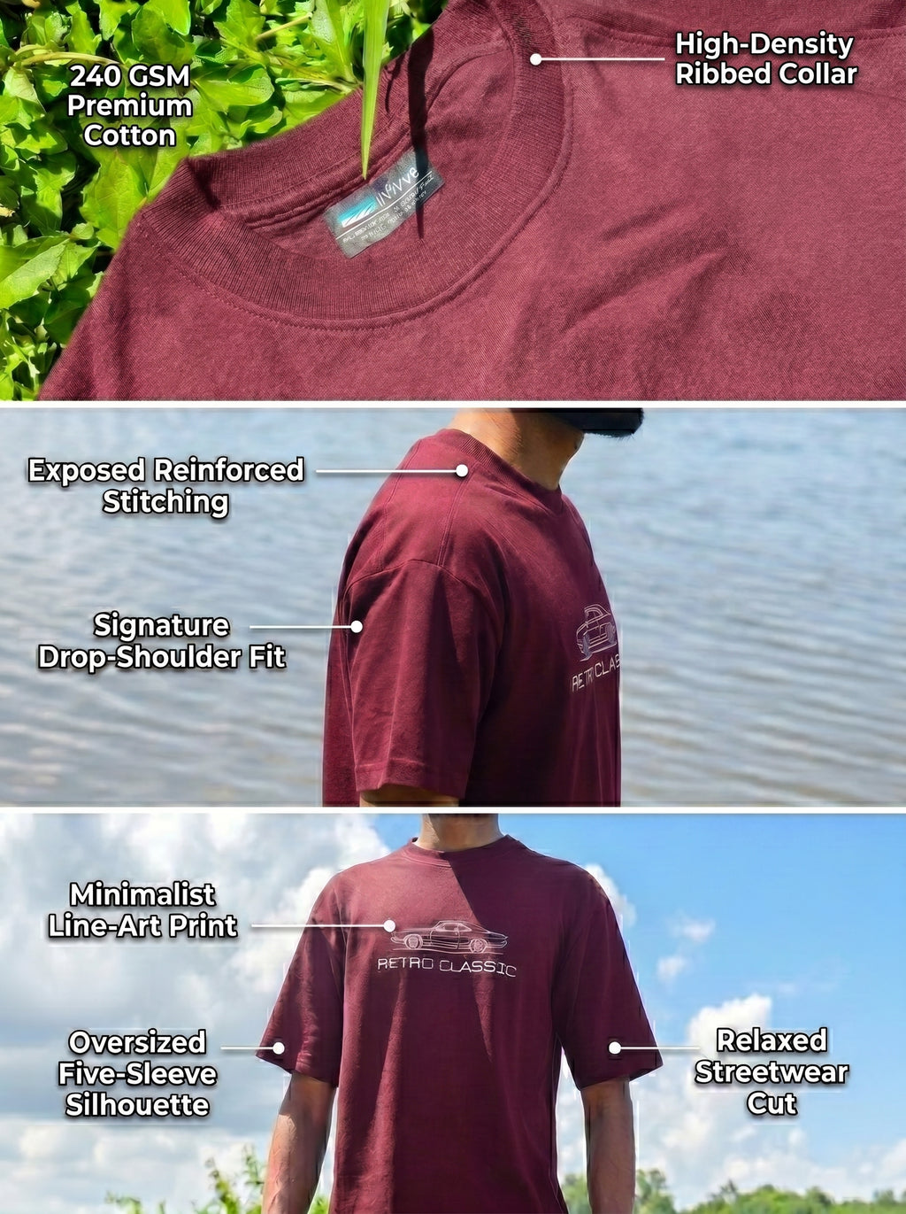 infivva Retro Classic Structured Relaxed Fit Heavyweight T-Shirt | 240 GSM Premium Cotton