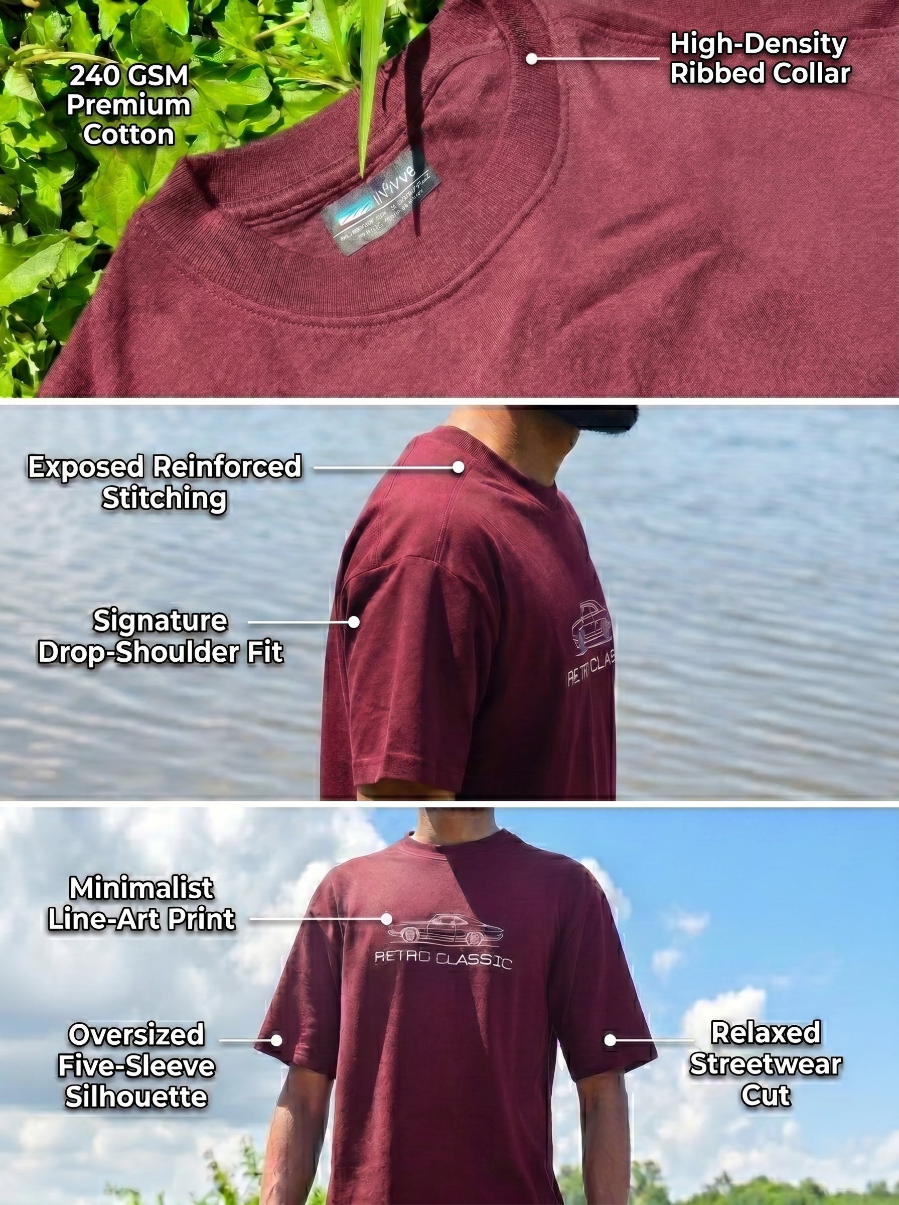 infivva Retro Classic Structured Relaxed Fit Heavyweight T-Shirt | 240 GSM Premium Cotton