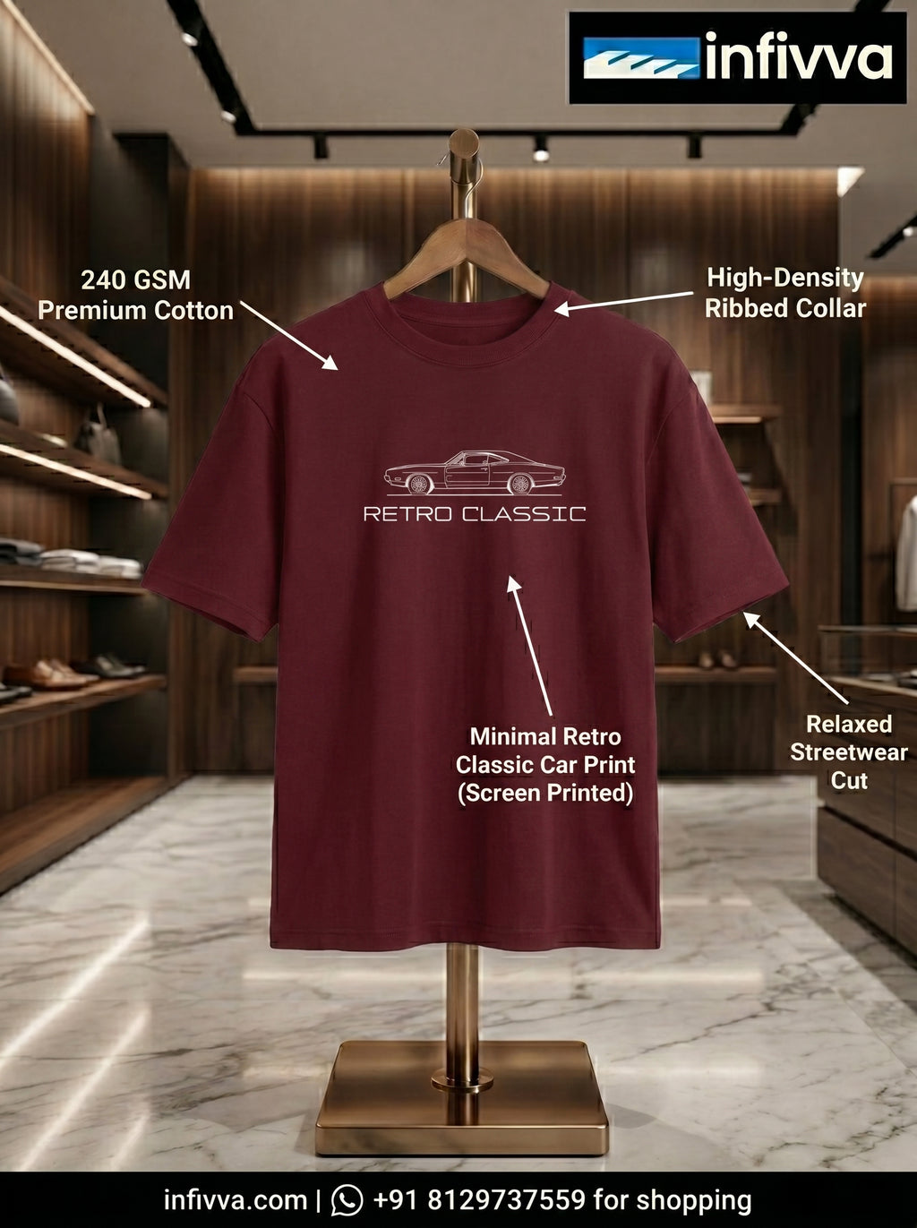 infivva Retro Classic Structured Relaxed Fit Heavyweight T-Shirt | 240 GSM Premium Cotton